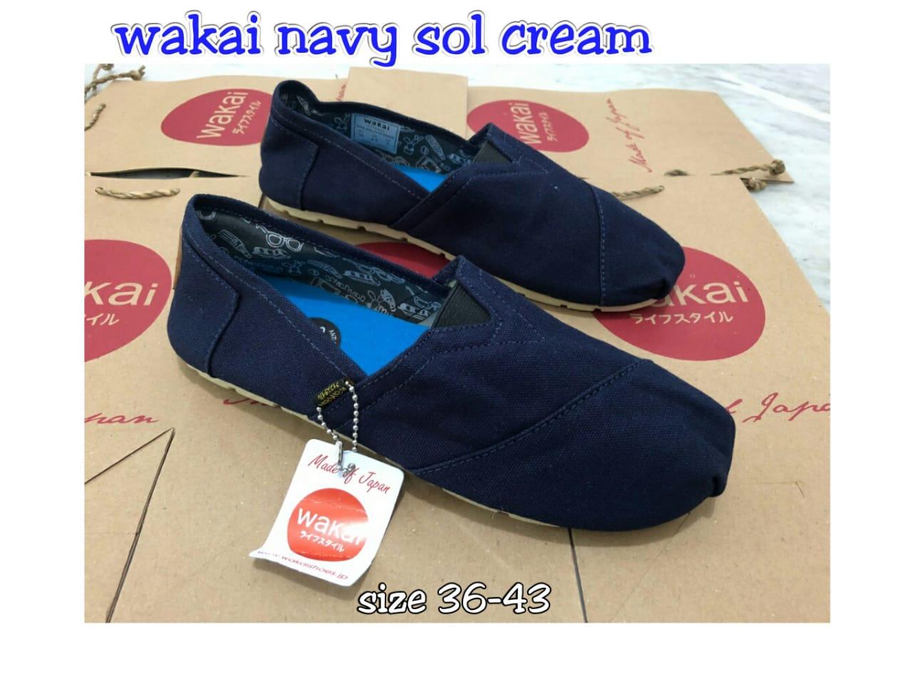 Sepatu Wakai Navy Polos Sol Cream uk 36-43