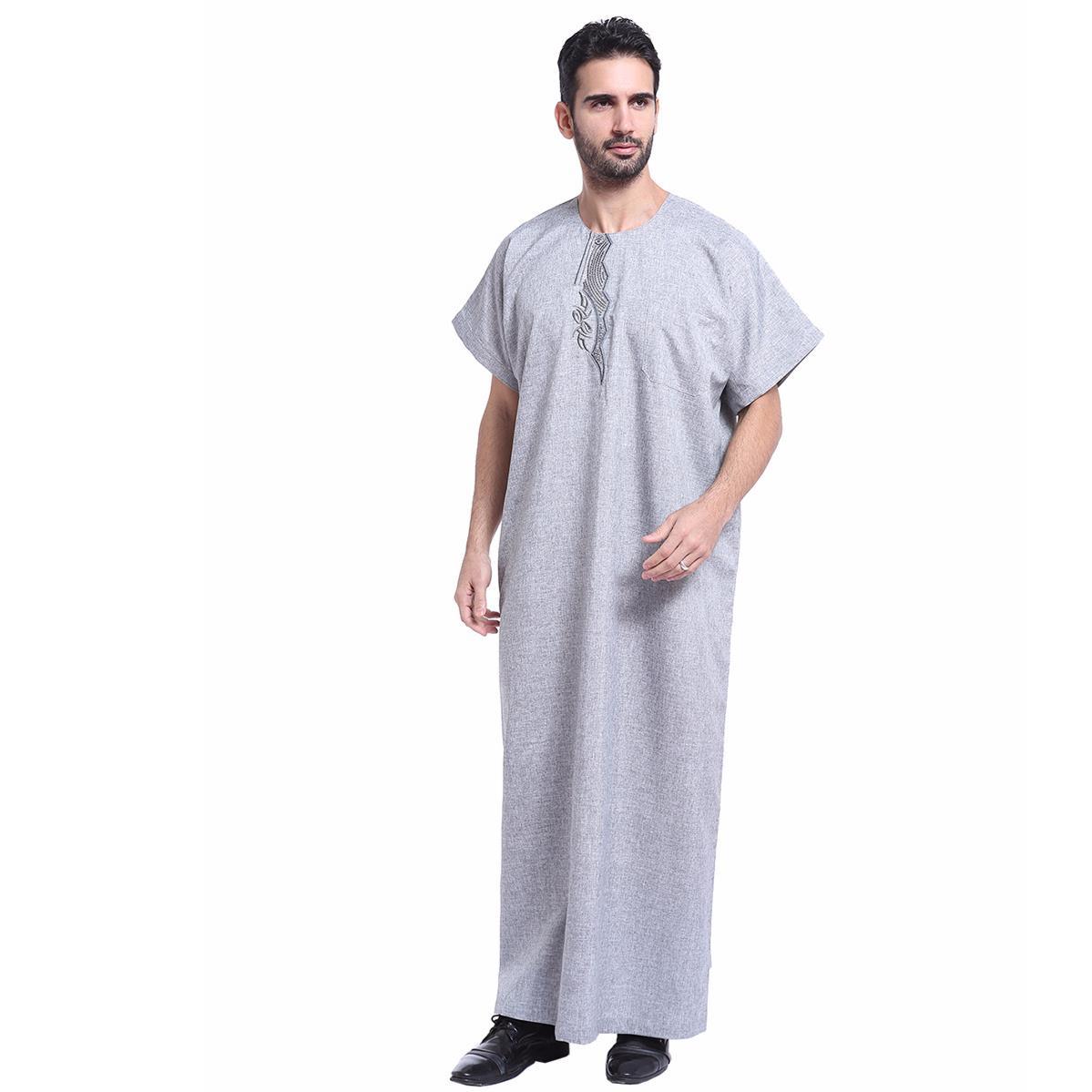 Muslim Arabia Timur Tengah Pria Jubah Baju Muslim Gamis Pria Lengan Pendek