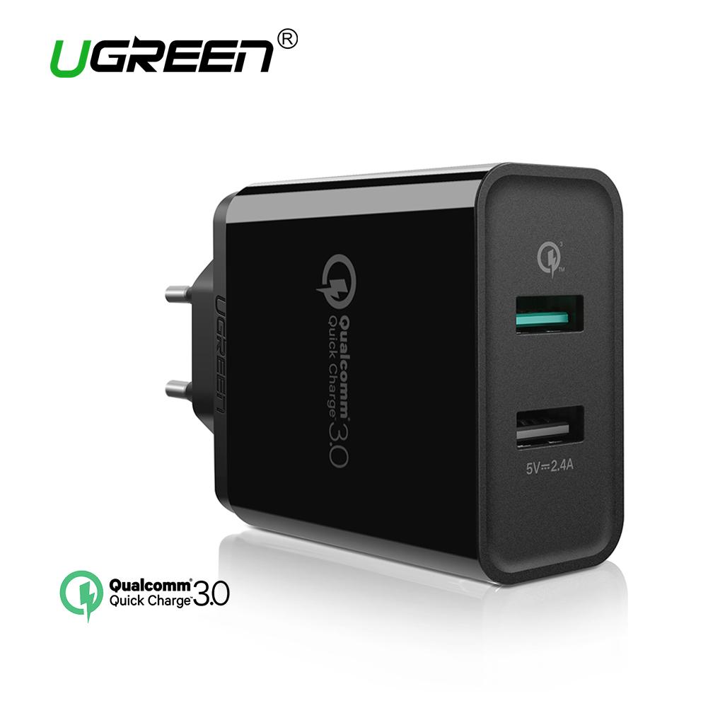 UGREEN Quick Charger for Samsung Xiaomi Redmi LG ASUS Zenfone Handphone Dual USB Wall Charger Fast Mobile Phone Wired Charger with Quick Charge 3.0 Ports Black