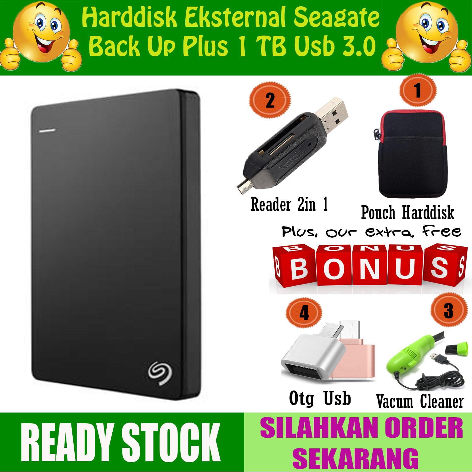 Seagate Backup Plus Slim Harddisk Eksternal HDD / HD 1TB + Gratis Pouch Harddisk + Reader 2in 1 + Otg Usb + Pembersih Mini USB Vacuum Keyboard Cleaner Laptop Computer PC Vacum