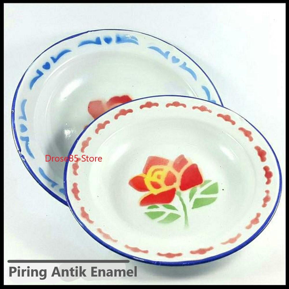 Piring Seng 1 Lusin - Piring Seng 12 Psc- Enamel - Piring Kaleng - Piring Makan - Piring - Piring Seng Motif Bunga - Piring Enamel Blek Seng - Tempat Makan - Piring Jadul - Piring Antik - Piring Motif - Perlengkapan Dapur - Piring Antik 1 Paket Isi 12 Pcs