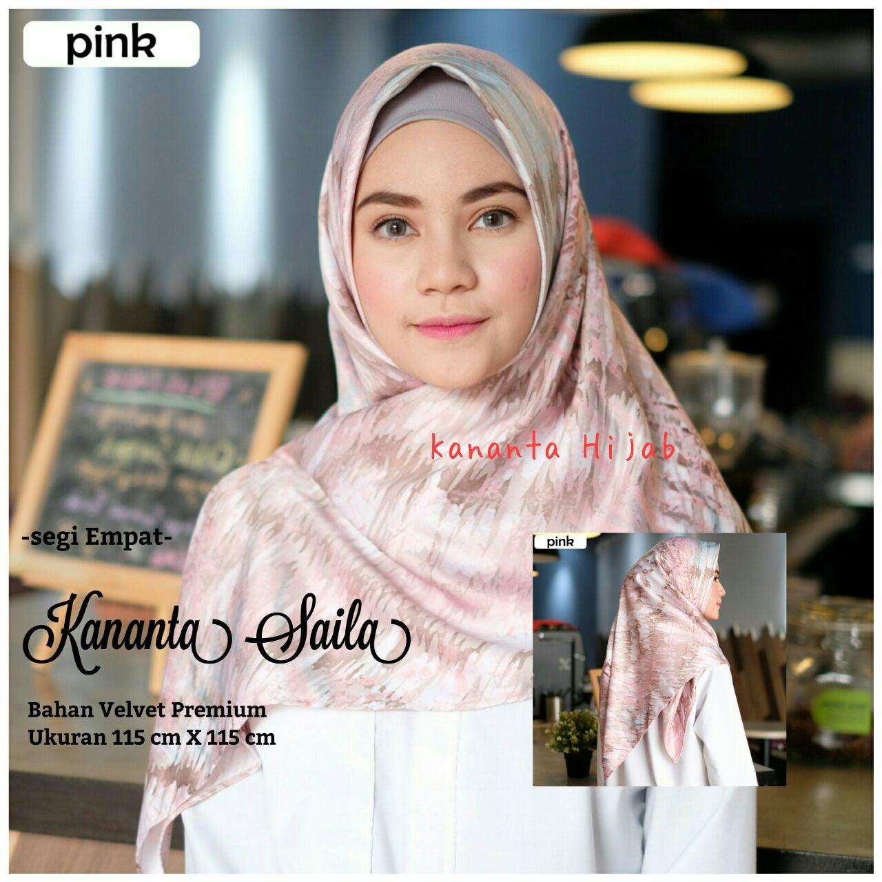 Kananta Hijab Segi Empat Motif / Jilbab Segi Empat Motif / Kerudung Segi Empat Motif / KANANTA SAILA / Bahan Kain Velvet Premium