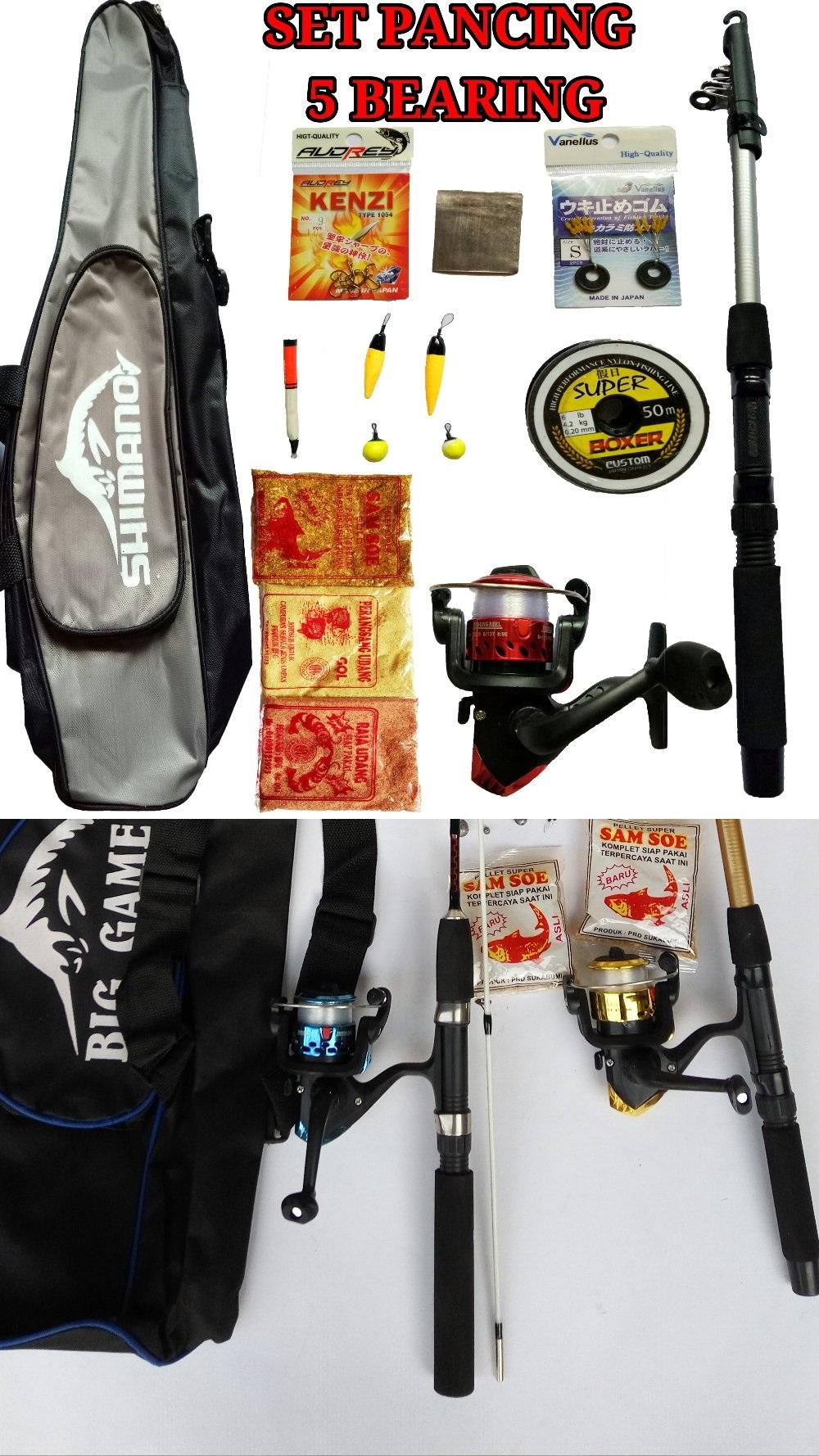 Set Alat Pancing 1B - 5 Bearing Mancing Lengkap - Joran - Reel - Tas - Senar - Kail - Pelampung - Timah - Stopper