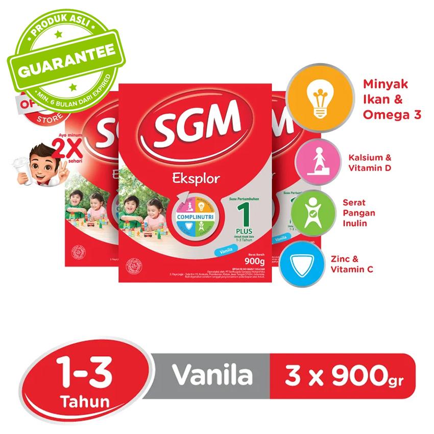 SGM Eksplor Complinutri 1+ Susu Pertumbuhan - Vanila - 900gr - Bundle isi 3 Box
