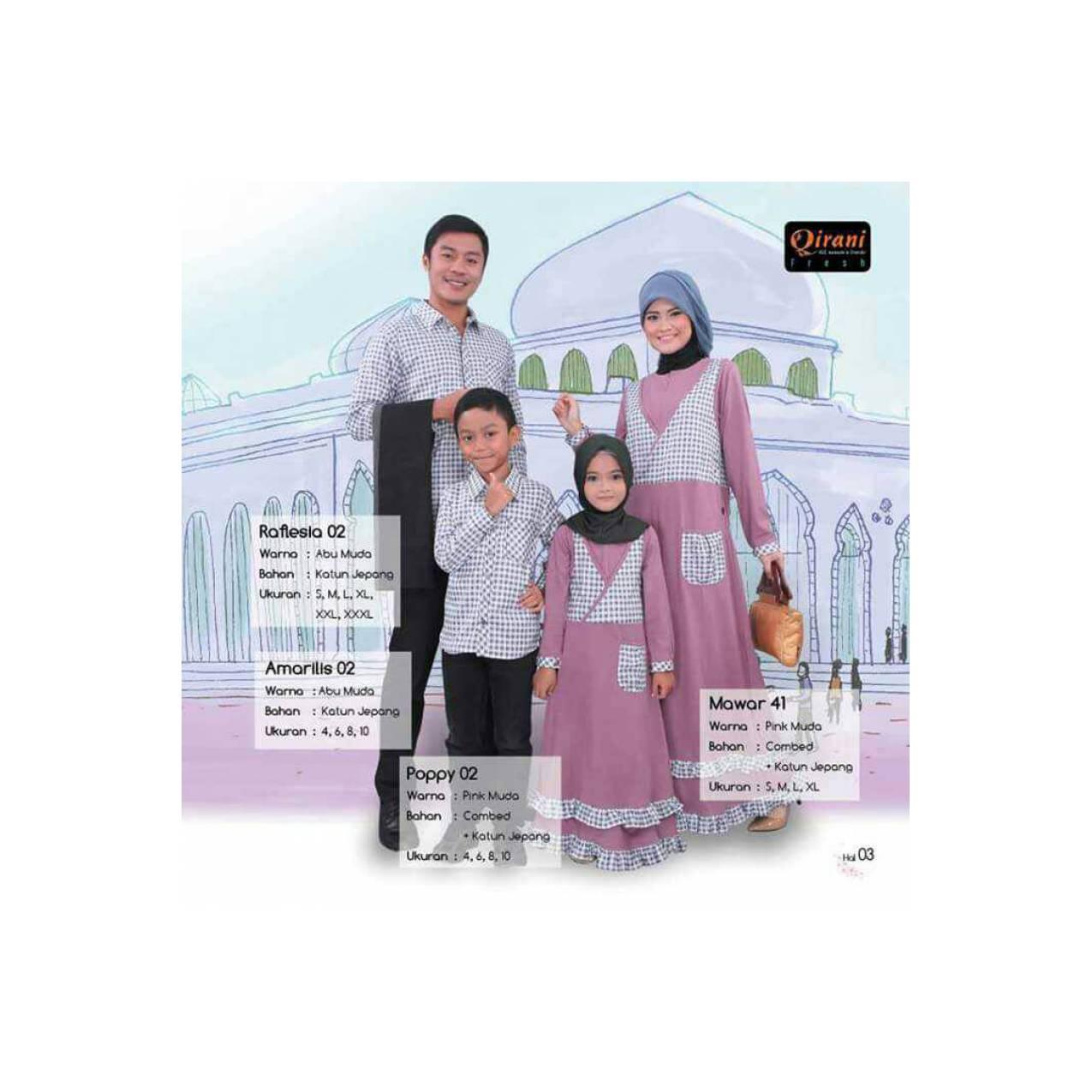 Terbaru - Sarimbit Keluarga Qirani - Gamis Pink muda - Kemeja abu muda