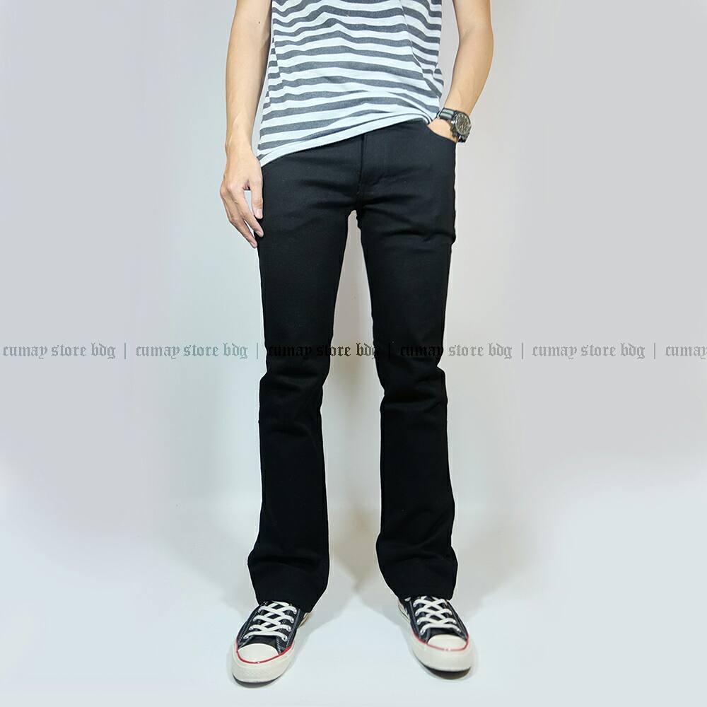 Celana Jeans Flare Premium pria - Celana jeans cutbray - Jeans Bootcut - Rockout - Hitam