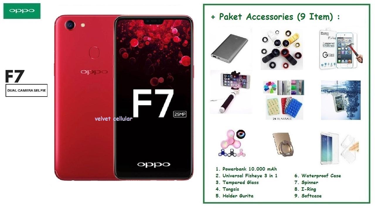OPPO F7 [4/64GB] + Accessories Package (9 Item)