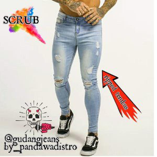 celana robek jeans pensil slimfit