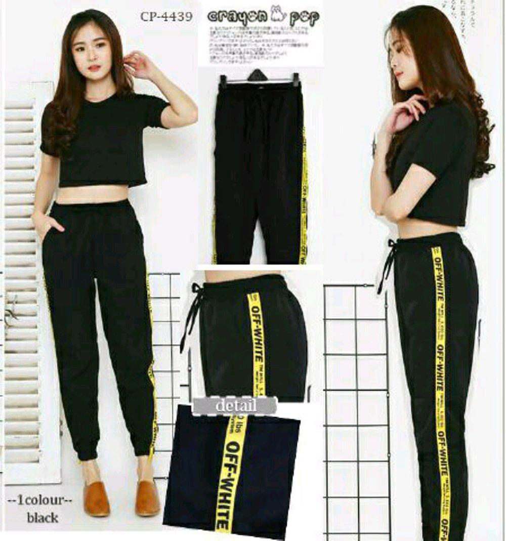 Celana Legging/Celana Panjang Wanita Joger OFF WHITE List Kuning Wanita /Fashion Lagging 