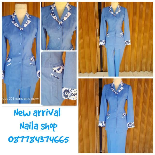CODE 201 BATIK BIRU BLAW SERAGAM KERJA BAHAN TEBAL, ADEM DAN NYAMAN DI PAKAI