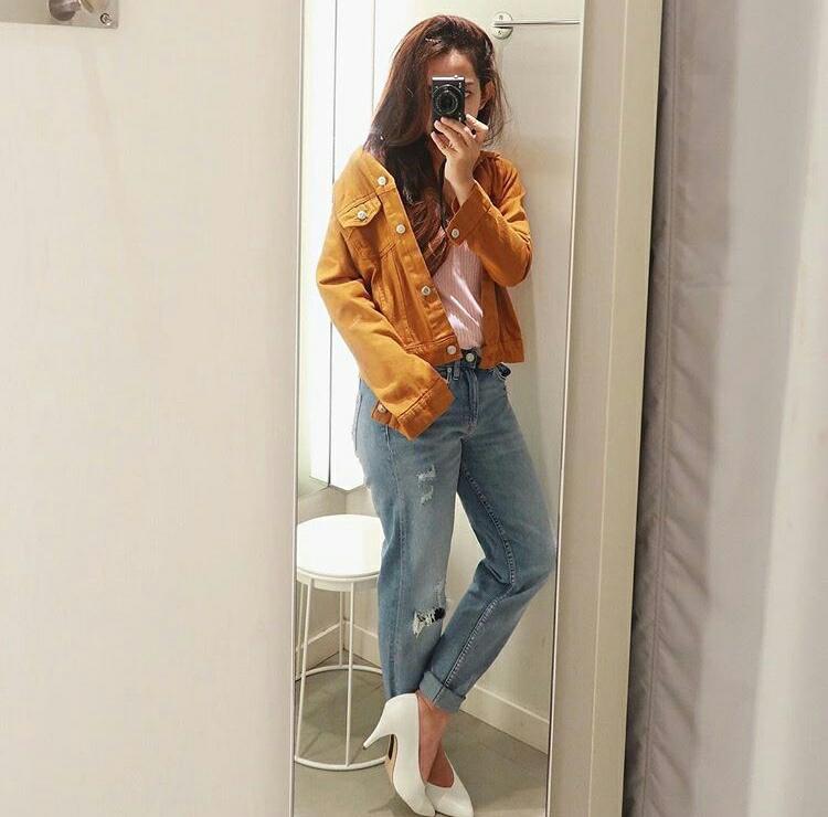 Kedai_baju Jaket Jeans Wanita / Jeans Wash Ori / Import Bangkok / Jaket Mustard - O