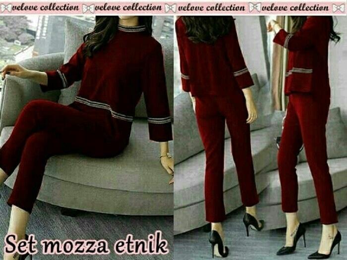 Setelan Wanita Blouse + Celana 2In1 Sweet Etnik Tribal List Moza Maron
