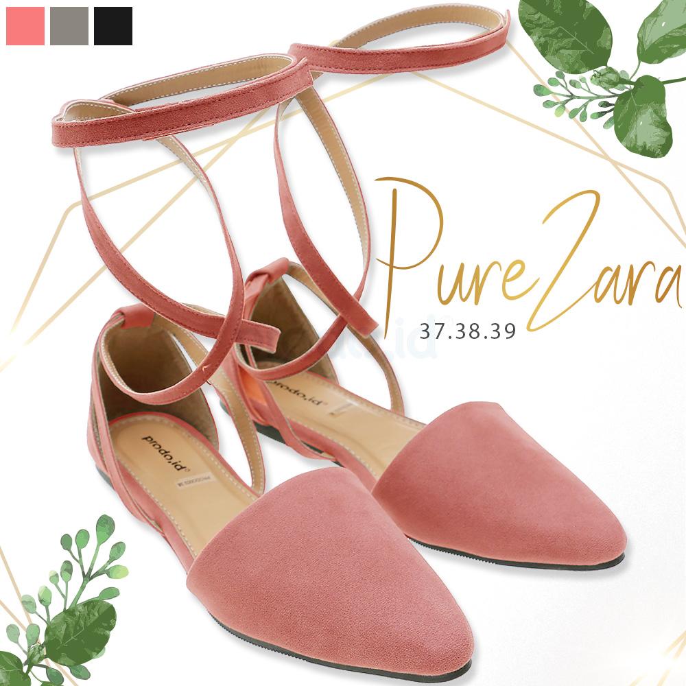 Flat shoes wanita promo hari raya point toe Pure Zara warna baby pink gading ukuran 37 awet tahan lama