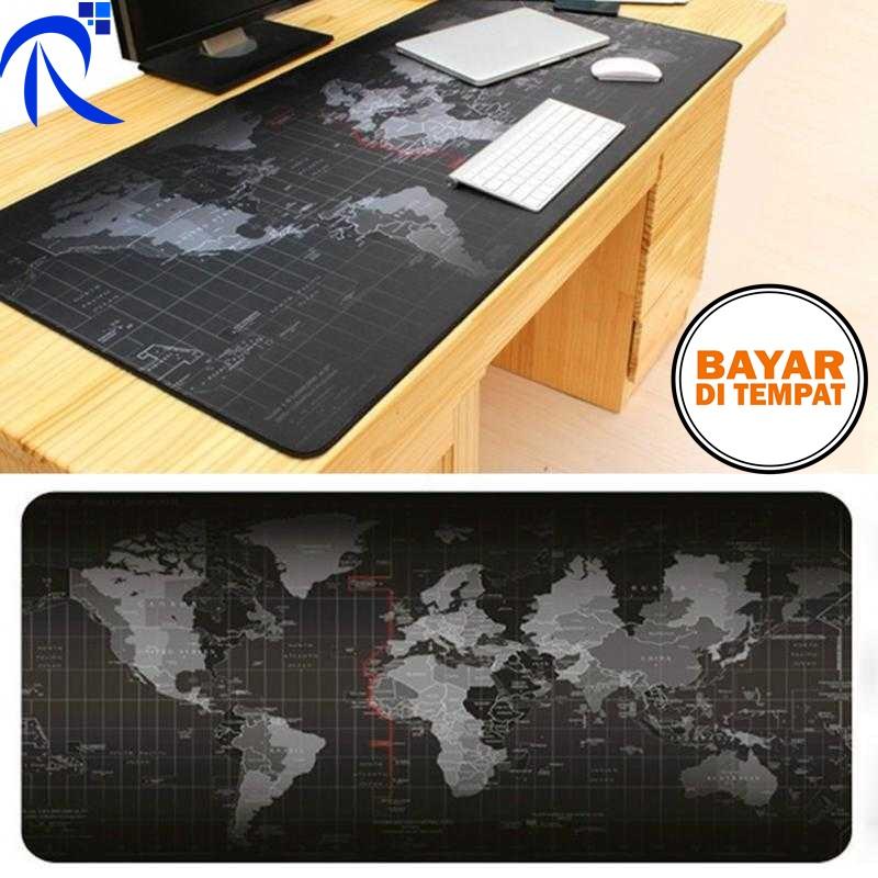 Gaming Mouse Pad Desk Mat Motif Peta Dunia - Hitam / Black - Material Kain Halus Silikon Fleksibel Anti Slip Back Stitched Edge FREE ONGKIR !!