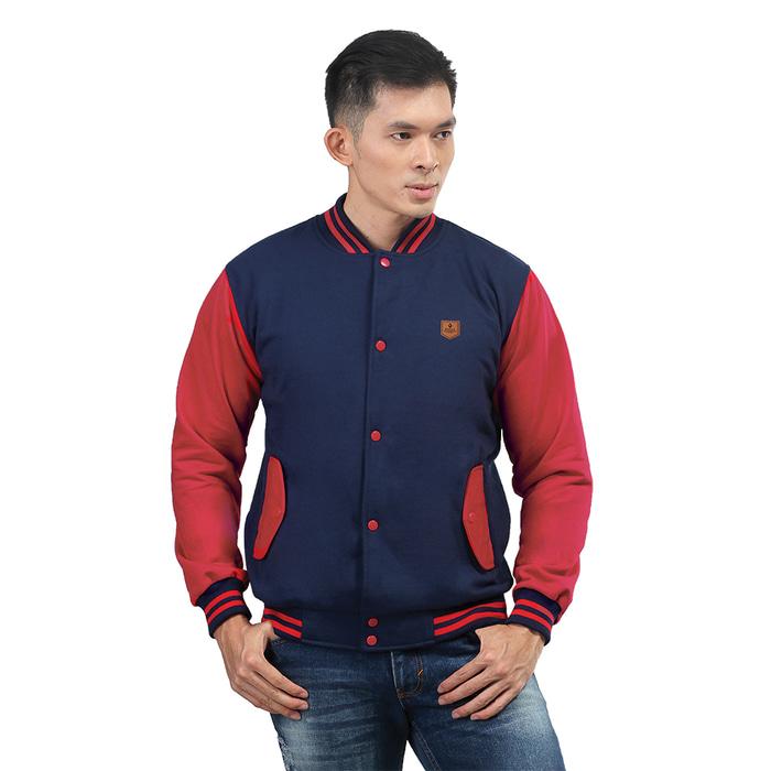 Hot Item!! Jaket Pria Baseball Fleece Distro Terbaru Original Keren 075 Biru Komb - ready stock