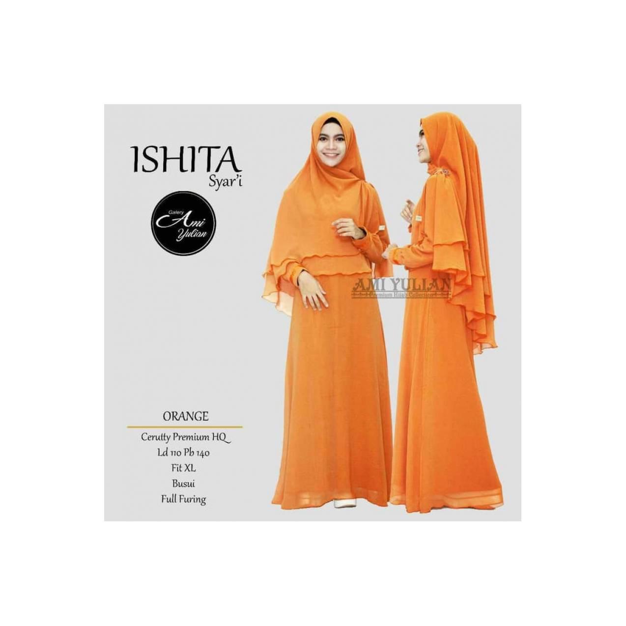 baru iishita syari set gamis ceruty busui polos furing elegan