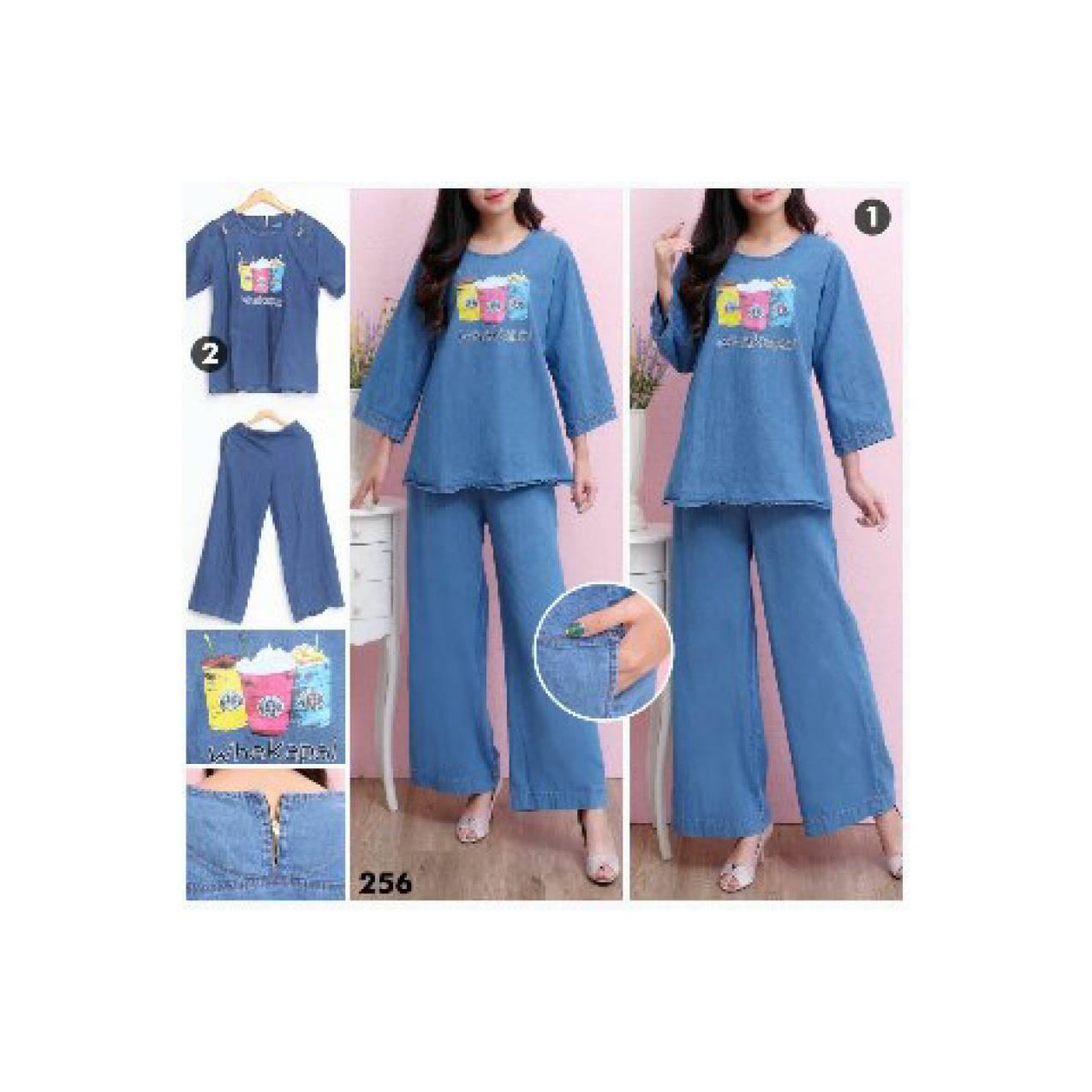 setelan baju plus celana soft jeans dress hamil casual dress