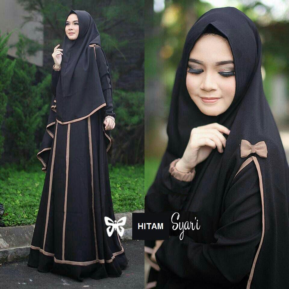 Flavia Store Gamis Syari Set 2 in 1 Lis FS0719 - HITAM / Baju Muslim Wanita Syar'i / Gaun Muslimah / Maxi Dress Lengan Panjang / Hijab / Srjanetta