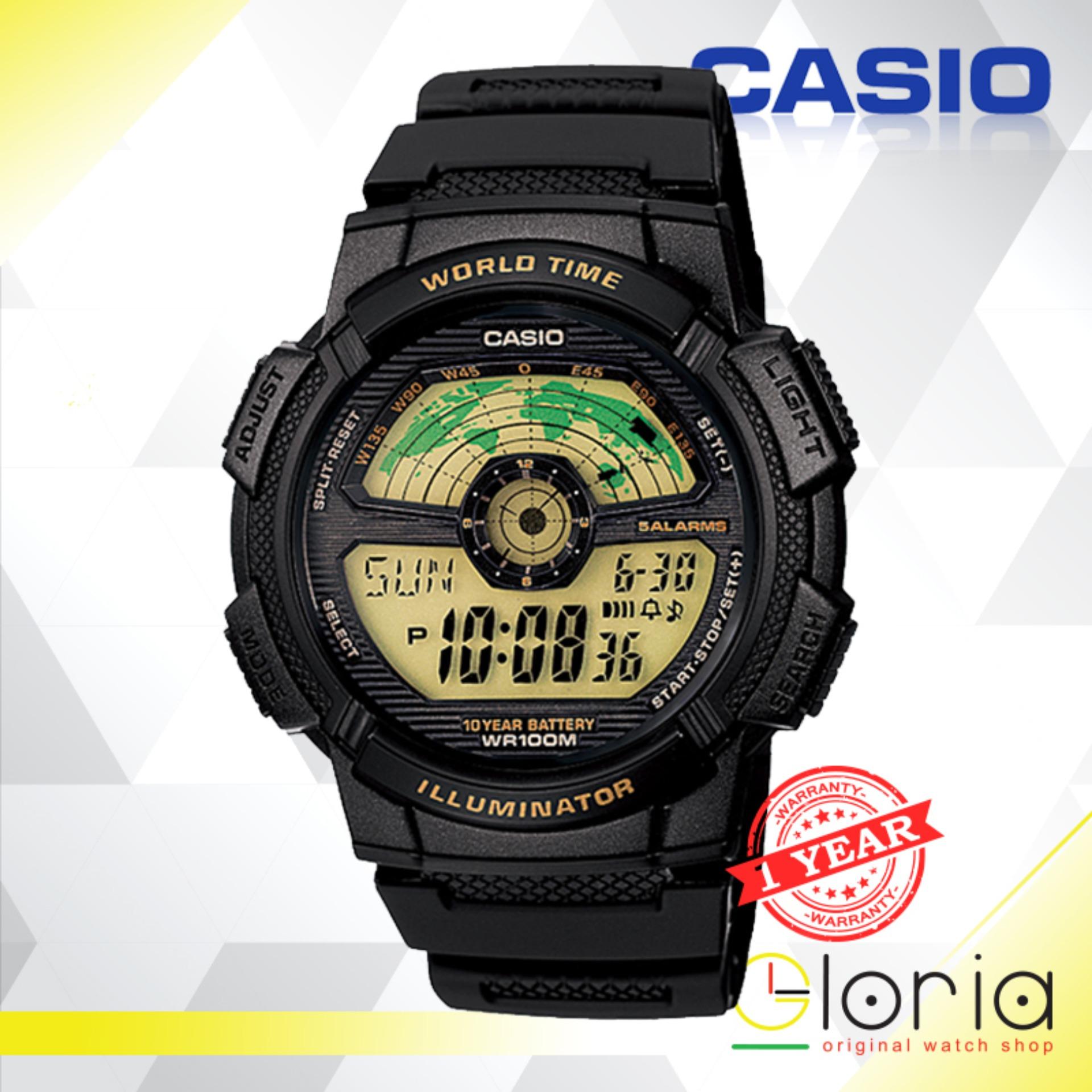 PROMO CASIO Illuminator AE-1100W Jam Tangan Pria Tali Karet Digital Movement - Hitam