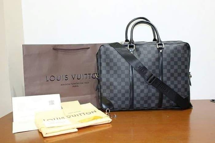 HARGA DISKON!!! Jual Tas Lv Portee Documents Damier Graphite Mirror Quality