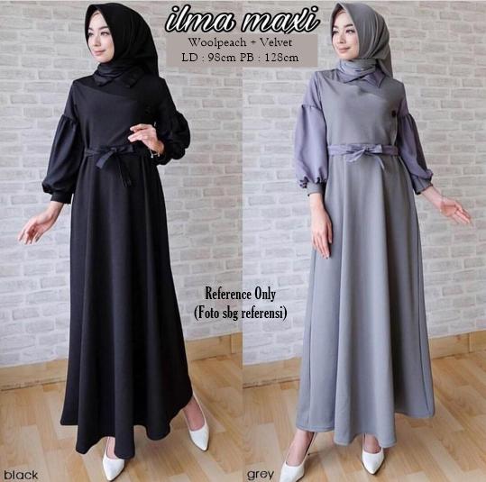 Atasan Wanita Ilma Maxy Black / Dress / Gamis / Baju Muslimah / Maxi