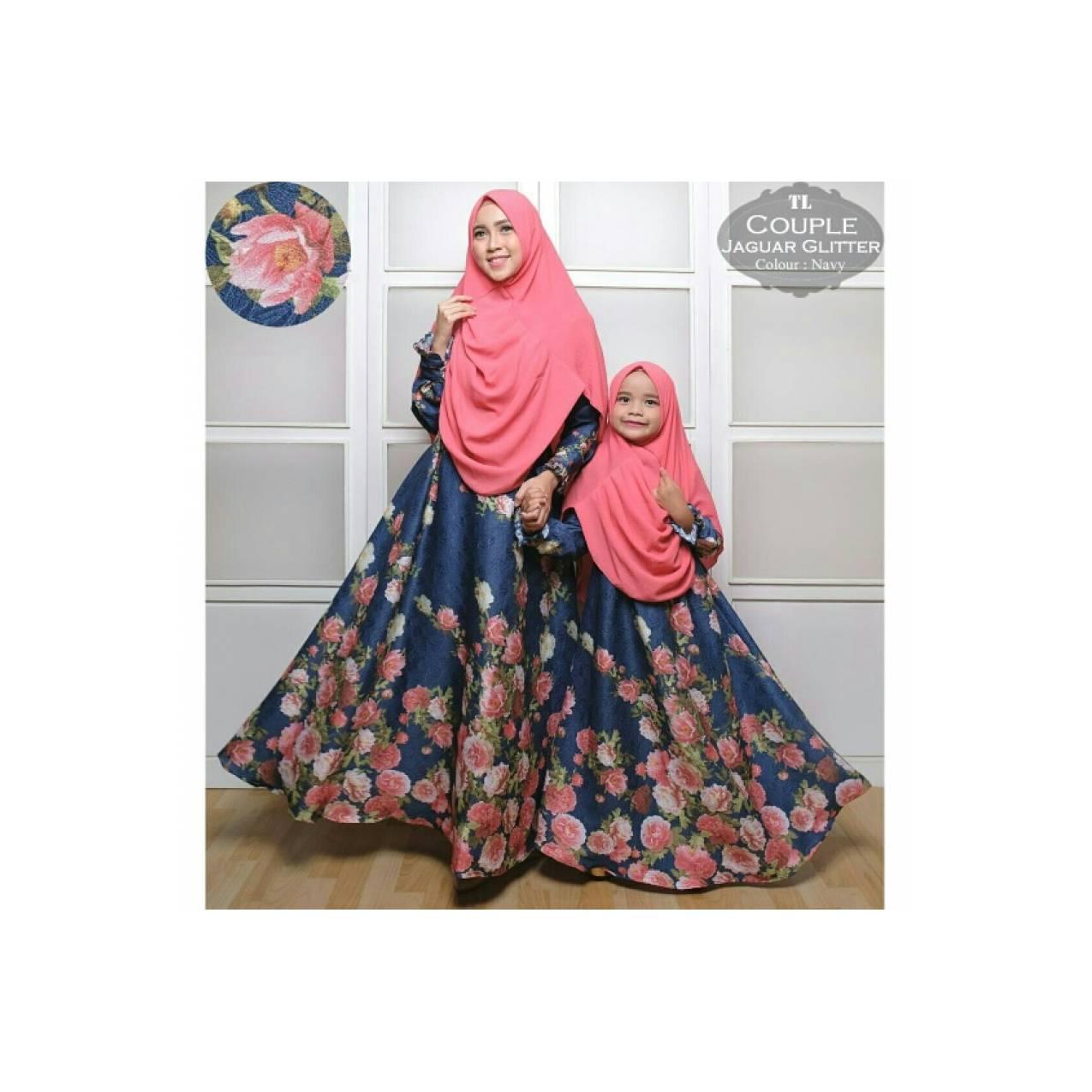 couple gamis syar'i ibu dan anak glamour floral+bergo khimar
