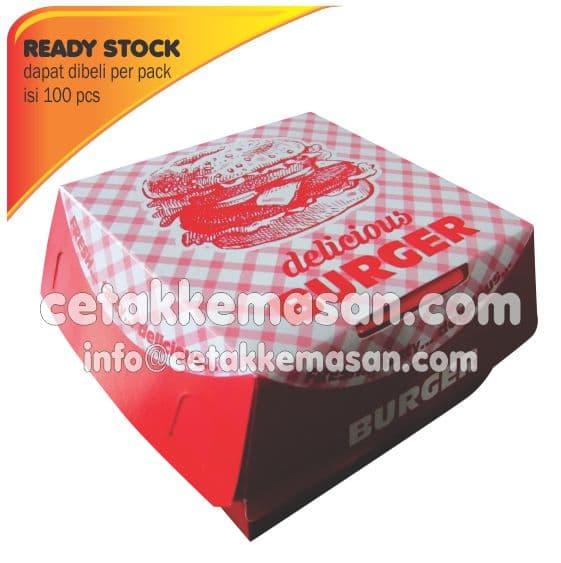 Sedang Diskon!! Dus Box Kemasan Burger Uk 9.5X9.5X7 Cm Foodgrade Cetak 1 Warna - ready stock