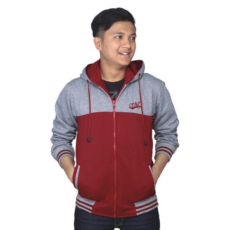 Jaket Sweater Hoodie Casual Fleece Pria Catenzo NU 088 - Abu Merah