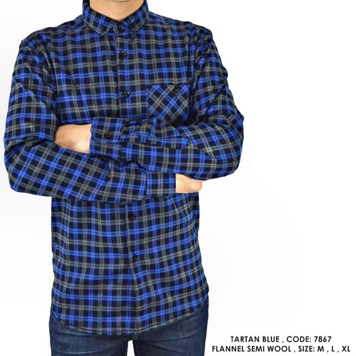 HARGA SPESIAL!!! KEMEJA PANJANG FLANEL FLANNEL KOTAK BIRU - seperti di foto, L - 6P0sQM