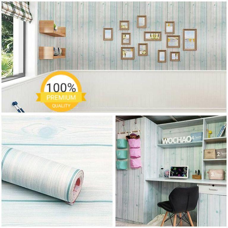 Wallpaper dinding murah ruang tamu rumah kamar tidur kayu biru putih vintage terbagus elegan minimalis terlaris termurah