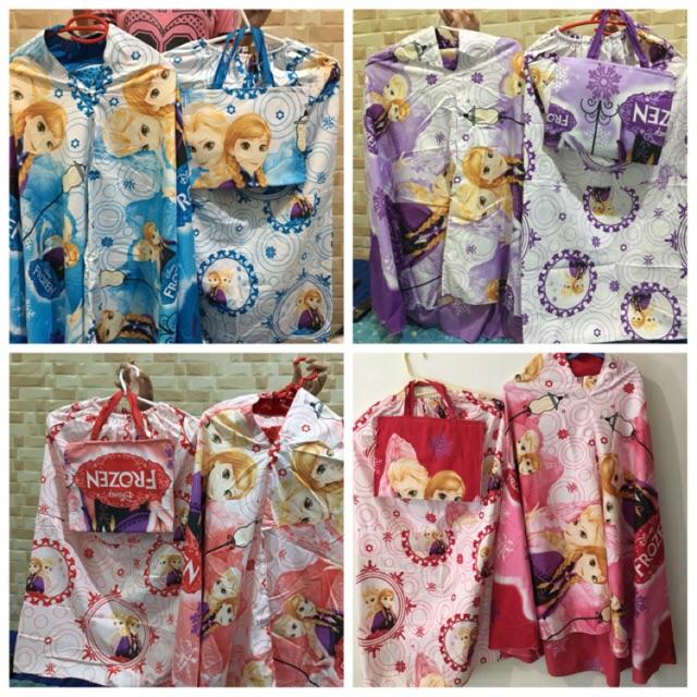 MUKENA ANAK KARTUN MOTIF FROZEN WARNA MERAH UNTUK ANAK UMUR 5-11 TAHUN