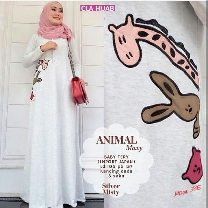 Baju Original Gamis Animal Dress Babyterry Mix Sablon Pakaian Wanita Panjang Muslim Simple Casual Fashion Baju Hijab Syar’I Modern Baju Gaun Pesta Simple Modis Trendy