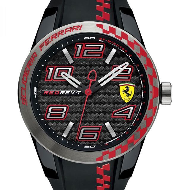 Ferrari Red Rev T - Jam Tangan Pria - Hitam-HItam Merah - Rubber Hitam - 0830336