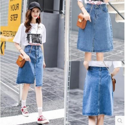 Rok Mini Selutut Wanita Bahan Jeans Denim High Waist dengan Detail Saku (XL)