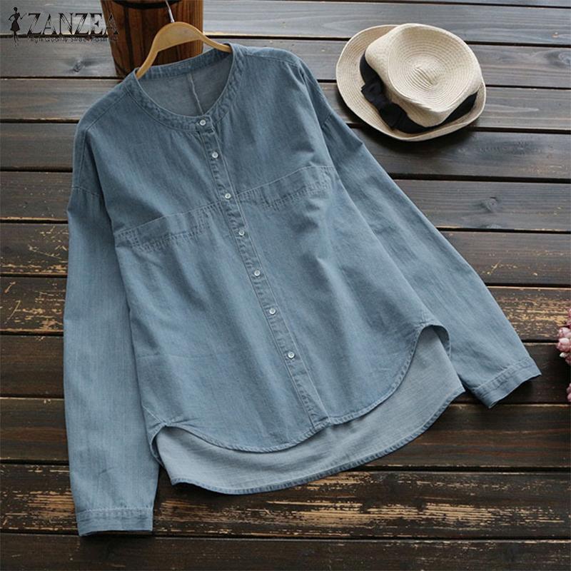 Blouse Basic Plus Size Denim Shirt 