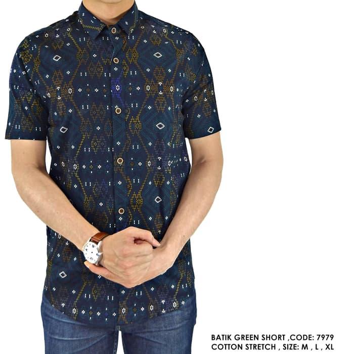 KEMEJA KERJA KANTOR COWOK PRIA MOTIF SKY TRIBAL BATIK - sesuai di foto, M