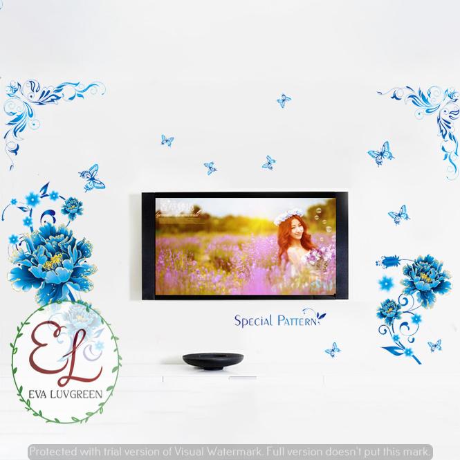 Eva Luvgreen Wallsticker Bunga Biru Batik Corner Ukuran 50x70cm/ Stiker Dinding/ Stiker Tembok/ Wallpaper Sticker/ Wall Sticker Dinding/ Wall Stiker Dinding/ Stiker Dinding Kamar Tidur/ Stiker Dinding Ruang Tamu AM7096