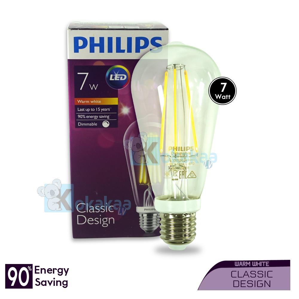 Philips Lampu LED Tinggi 7 Watt ST-64 E27 Dimmable Classic Design Hemat Energi Lampu Bohlam Cahaya Kuning