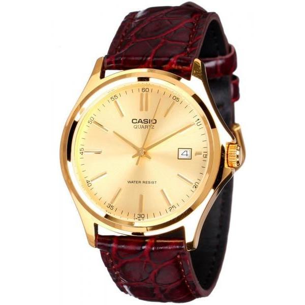 CASIO MTP-1183Q-9ADF - Jam Tangan Pria - Bahan Tali Leather - Brown - Gold