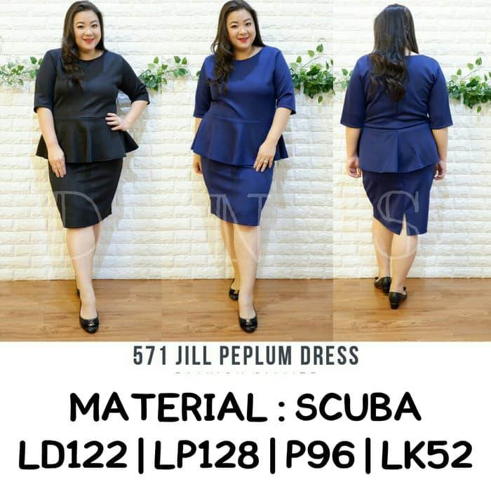 JUMBO 571 JILL PEPLUM DRESS BIGSIZE MATERIAL SCUBA FIT TO XXL MIDIDRESS