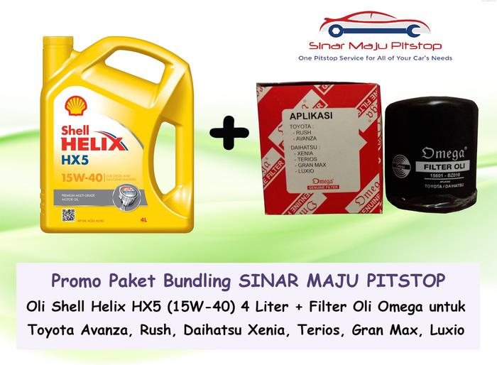 Paket Oli Mobil SHELL HELIX HX5 & Filter Oli RUSH TERIOS CALYA SIGRA