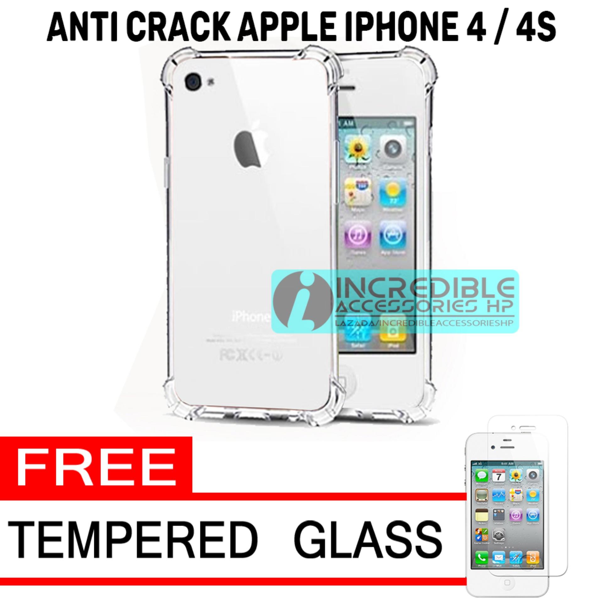 Case Anti Shock / Anti Crack Elegant Softcase for Apple iPhone 4 / 4S / 4G - White Clear + Free Tempered Glass