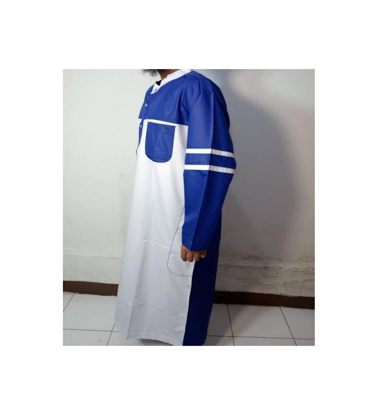 Baju Gamis-Baju Jubah Pria Warna putih biru Lengan Garis-Samase Clothe