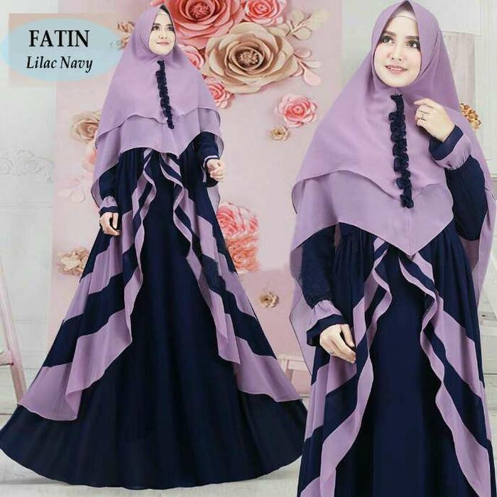 BAJU BUSANA MUSLIM GAMIS FATIN SYARI ABU NAVY BERGO SOFT PED