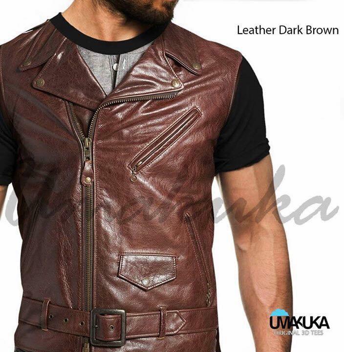 leather dark brown kaos jaket 3d umakuka fullprint