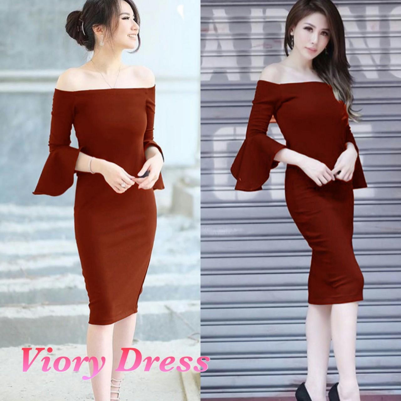 Grand LMS Viory Sabrina Dress Bahan Spandex Import / Dress Pesta / Dress Korea / Dress Wanita / Rok Wanita / Dress Bodycon / Dress Midi / Dress Polos / Baju Jalan / Spandex