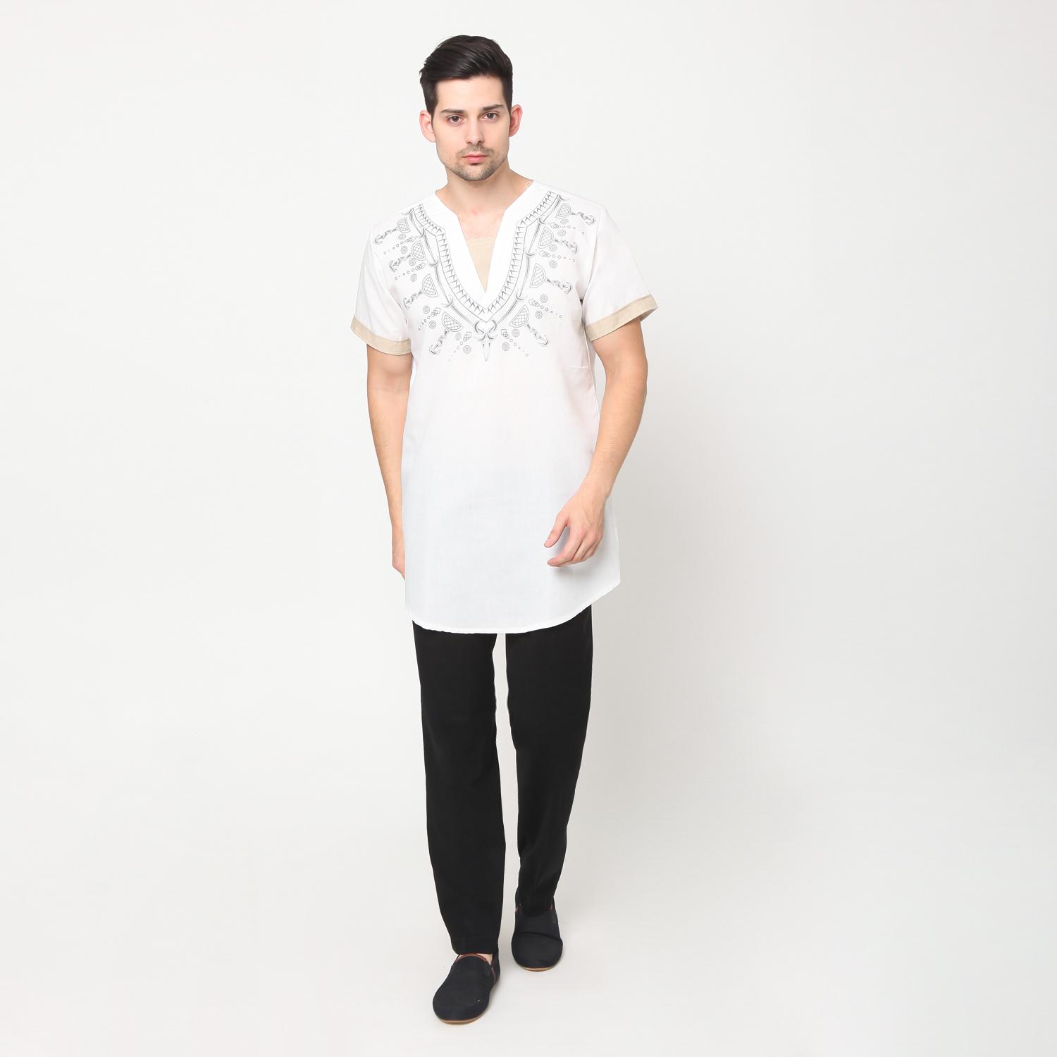 Jual Baju Muslim Pria Tebaru Baju Kurta Pakistan Printing Tangan Pendek Padli Print SS