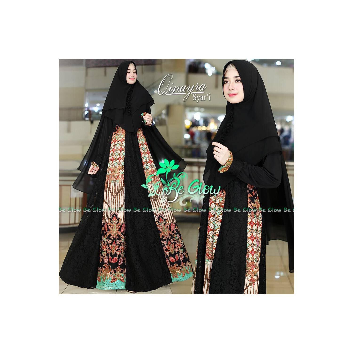 Gamis Syari Batik mix Brokat dan Ceruty model baju pesta