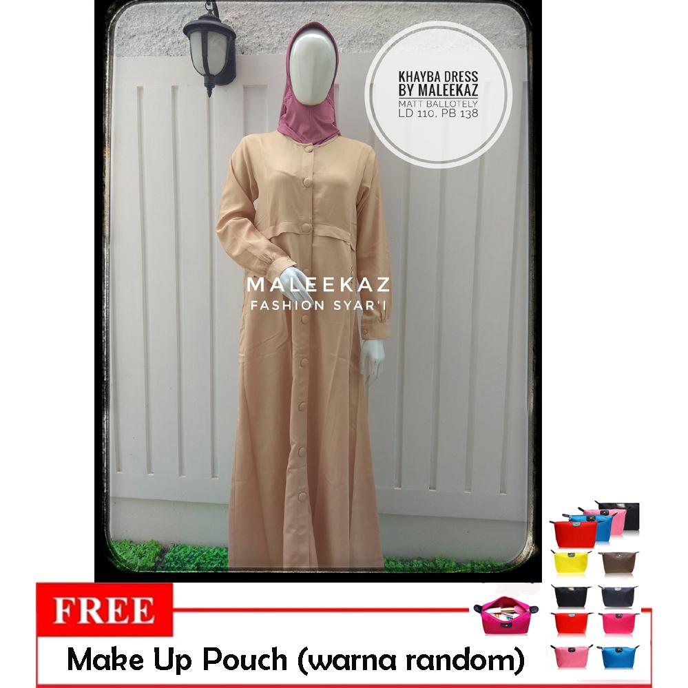 Promo..!!! Free Make Up Pouch - MaleekaZ Fashion Syari/ Baju Muslim Wanita/ Gaun Muslimah/ Gamis Premium Terbaru/ Maxi Dress Lengan Panjang - KHAYBA DRESS - Cream