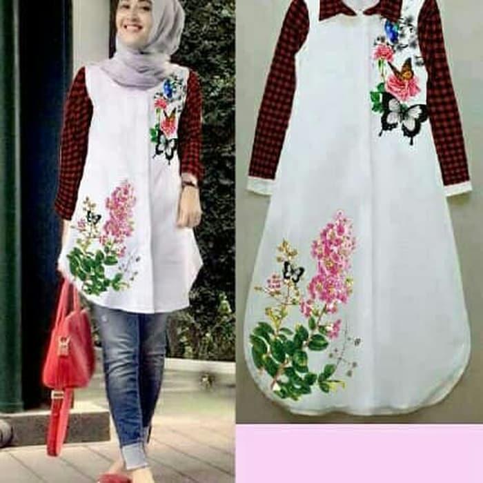 Tunik Cantik Flowen Kotak merah / Baju Atasan Remaja / Blouse Muslim / Fashion Wanita / Baju Gamis Murah / Bajua atasan wanita / Baju Muslim Wanita / Dress Wanita / Baju Pesta Wanita / Baju Muslim Wanita Terlaris